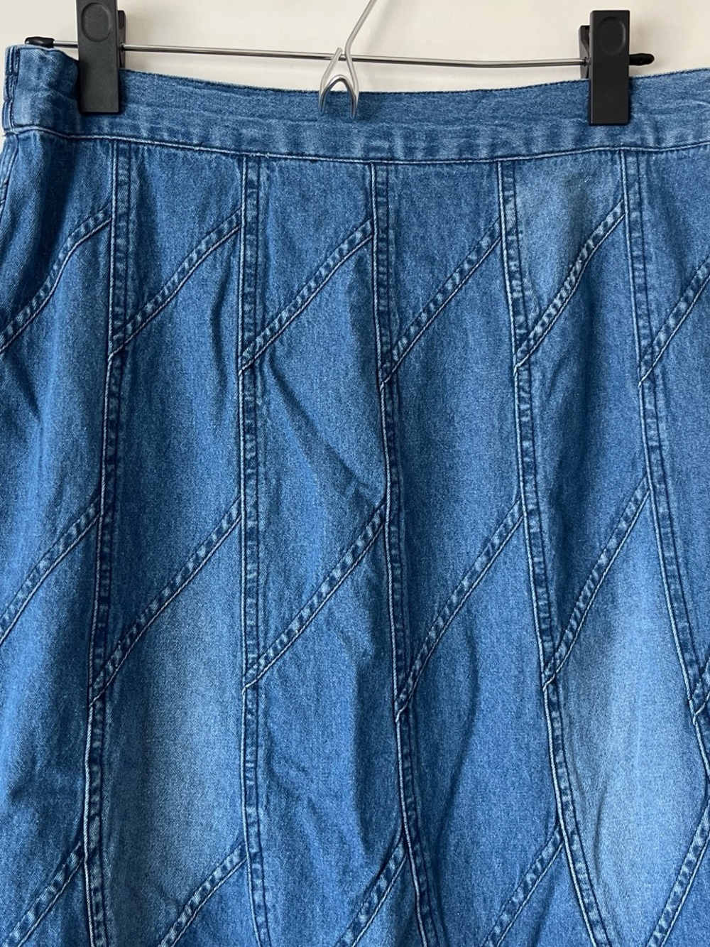 Blue Denim Panel A-Line Skirt - Picture 2 of 6